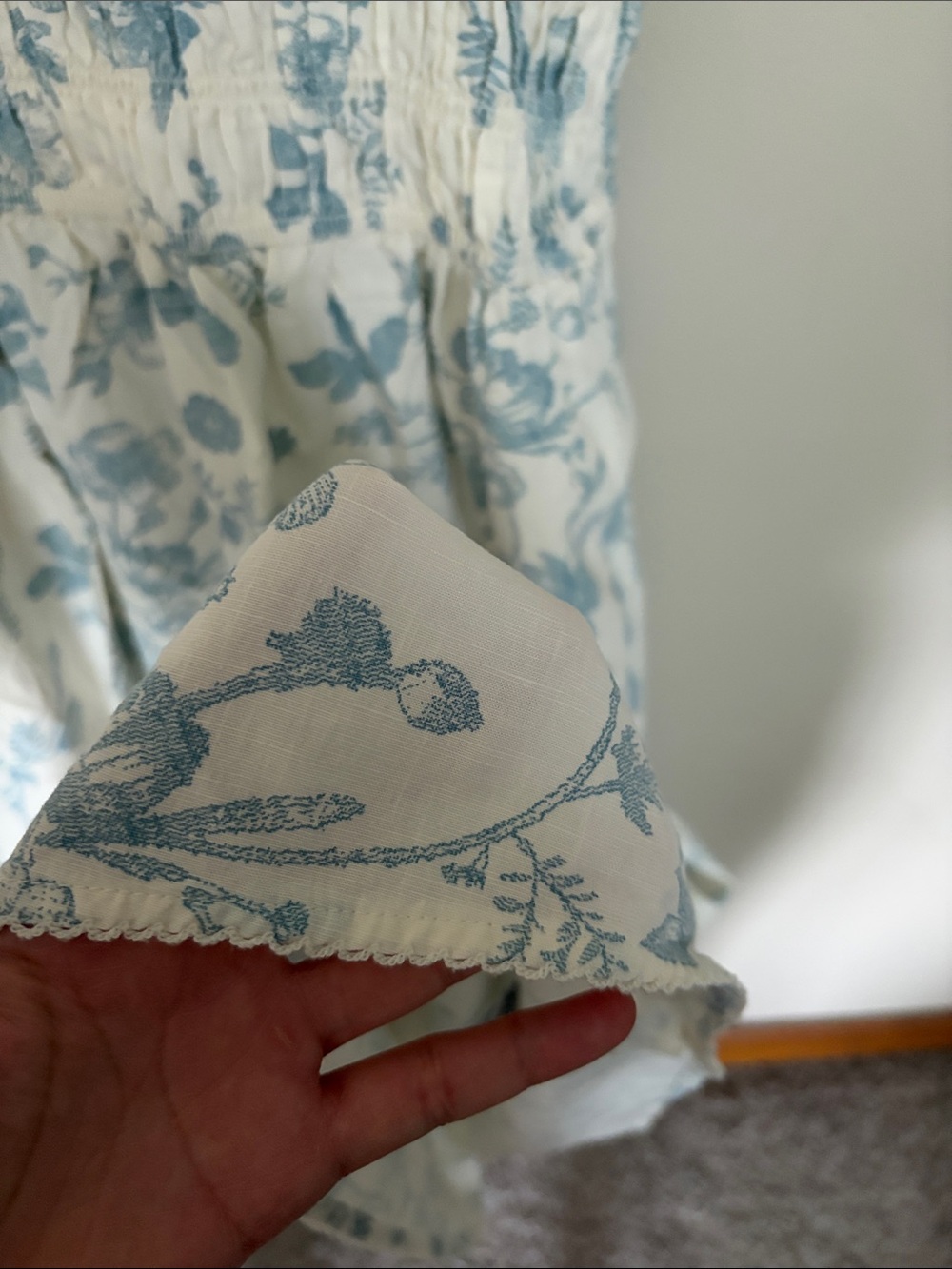 Blue & Cream Floral Smocked dress - Picture 6 of 7